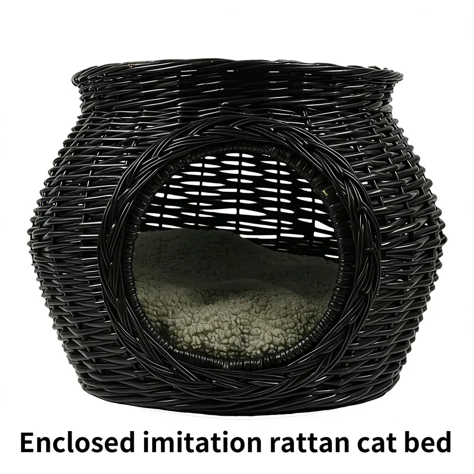 Svart vas-formad Natural Willow Cat Säng/säng för husdjur